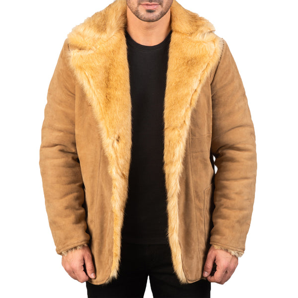 Furlong Suede Leather Coat For Men - Beige