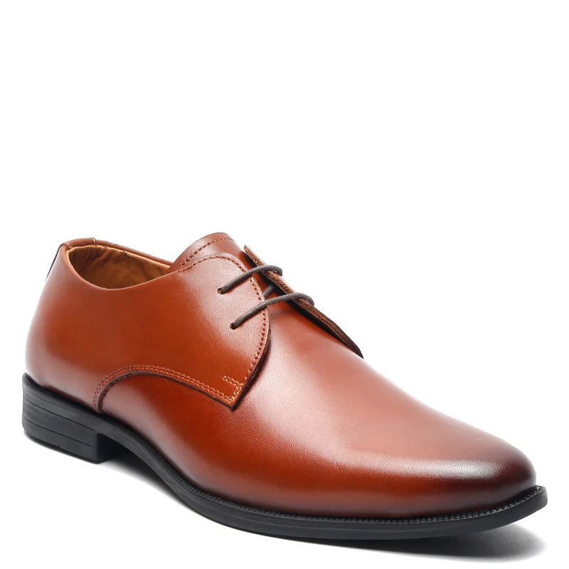 Leather Lace Up Solid Derby Brown Shoe