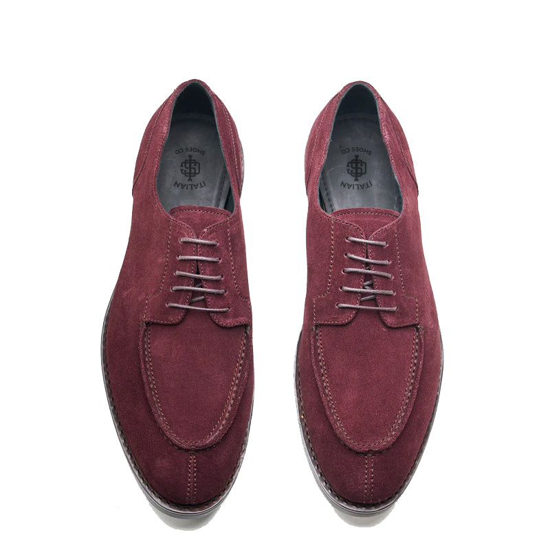 Men Suede Split Toe Leather Derby Burgundy Shoe