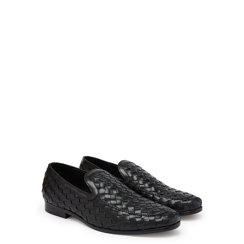 Men Woven Textured Handmade Pure Leather Loafers
