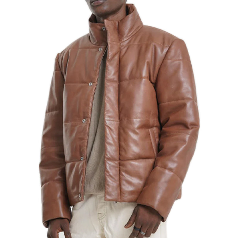 Leather Puffer Jacket For Men