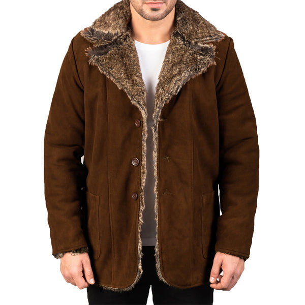 Furlong Suede Leather Coat For Men - Brown