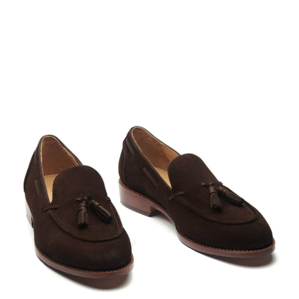 Men Suede Leather Slip On Tassel Loafer - Dark Brown