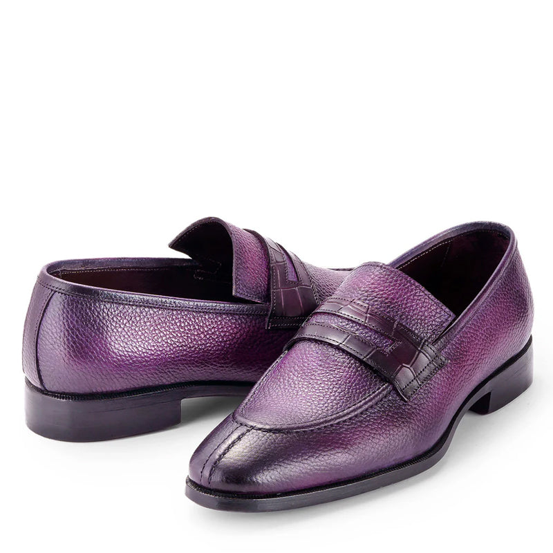 Men Split Toe Leather Loafer Blue Shoe