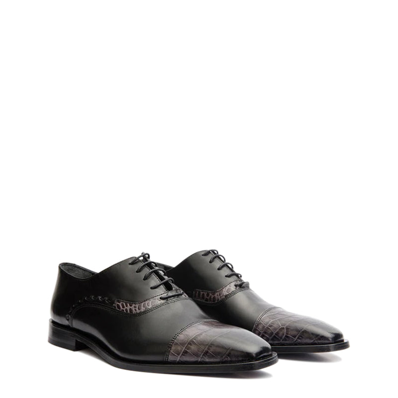 Black Single Brogue Cap Toe Men's Shoe