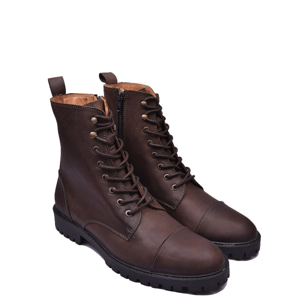 Custom Handmade Leather High Ankle Boot For Men - Brown