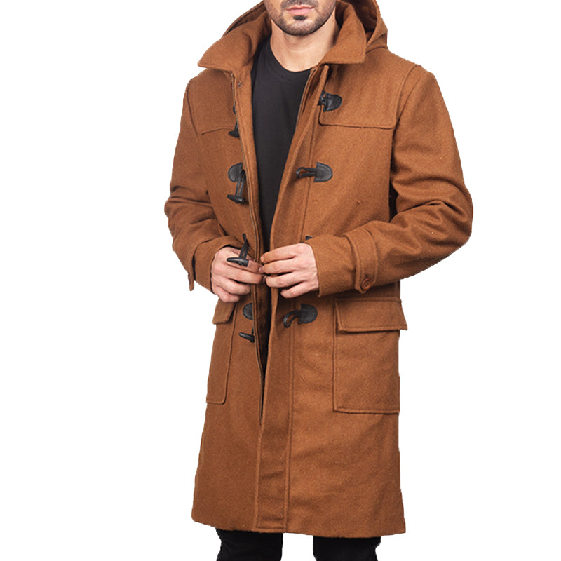 Drake Leather Hooded Duffle Coat For Men