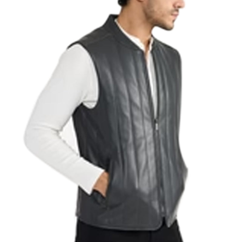 Grey Neil Leather Half Sleeve Jacket