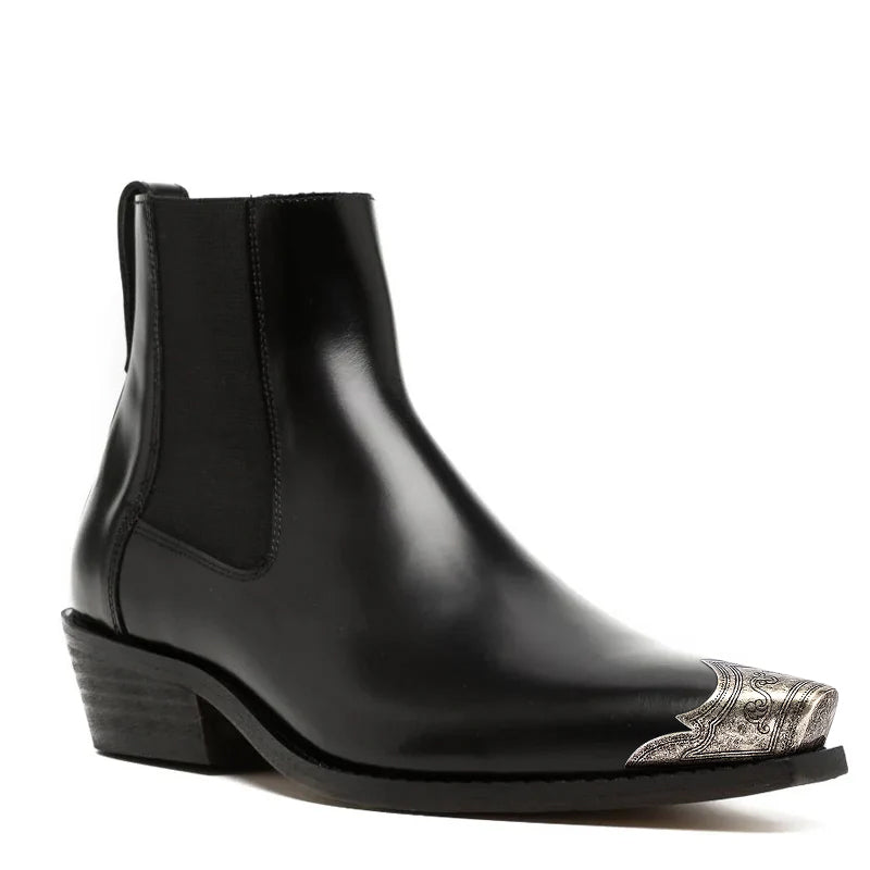 Cyphre Pointed Chelsea Leather Boot with Silver Toe