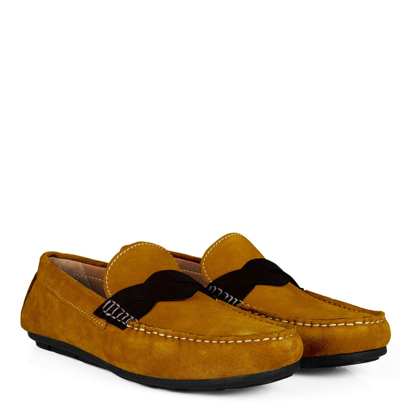 Penny Suede Cross Strap Leather Dark Brown Loafer
