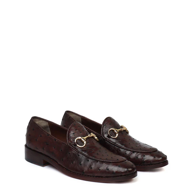 Leather Dot Pattern Horsbit Gold Buckled Loafers