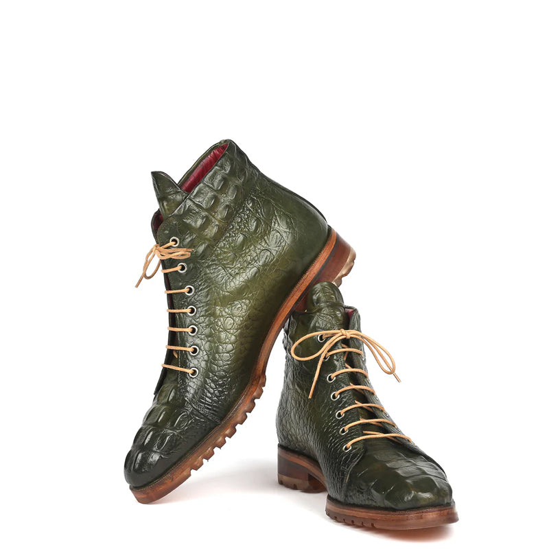 Men Crocodile Embossed Leather Ankle Boots