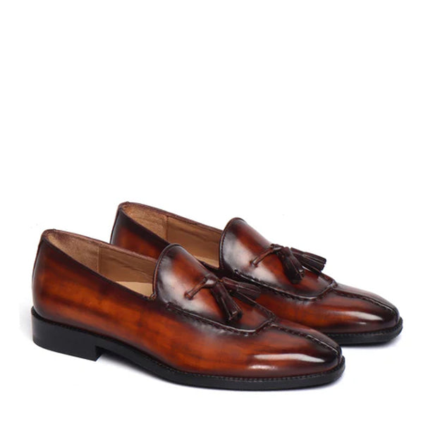 Men Slip On Leather Tassel Loafer - Tan