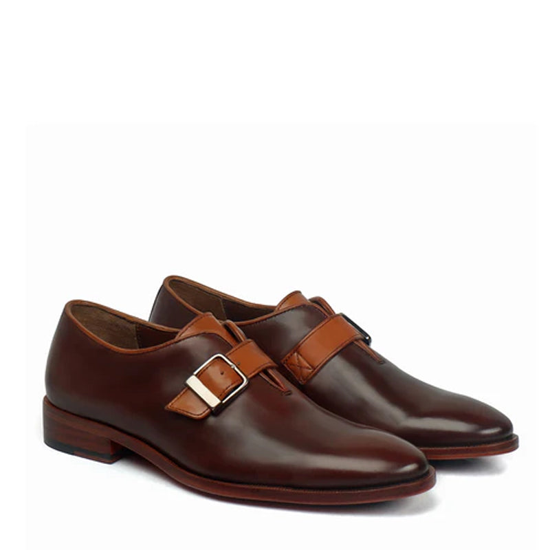 Leather Buckled Single Monk Straps Shoes