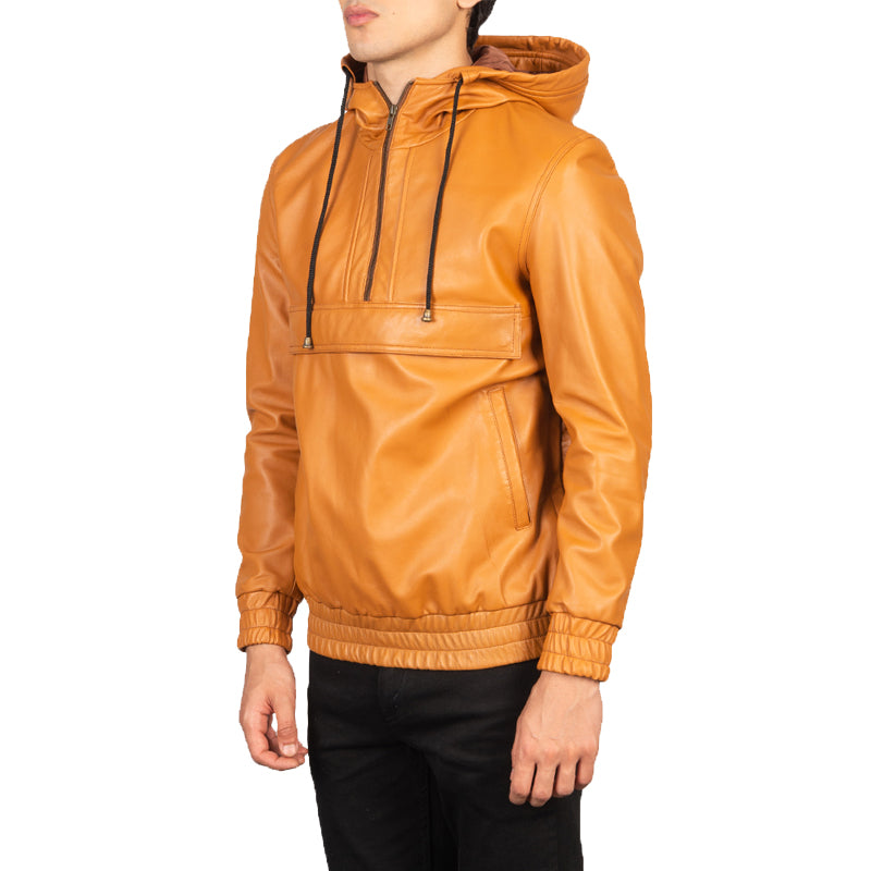 Kenton Hooded Leather Pullover Jacket For Men