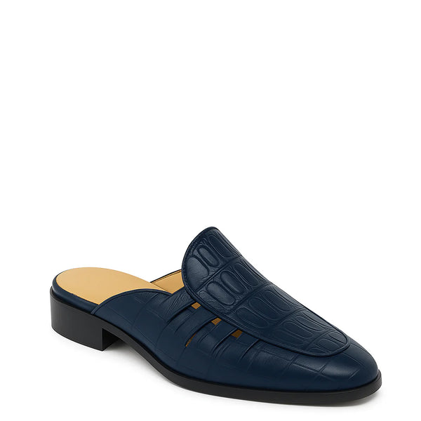 Stylish Croco Leather Mule - Blue