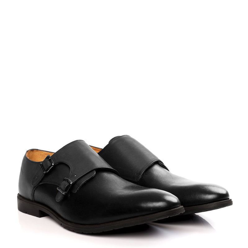 Leather Double Monk Strap Shoes For Men