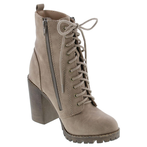Urban Lace-Up Suede Ankle Boots - Beige