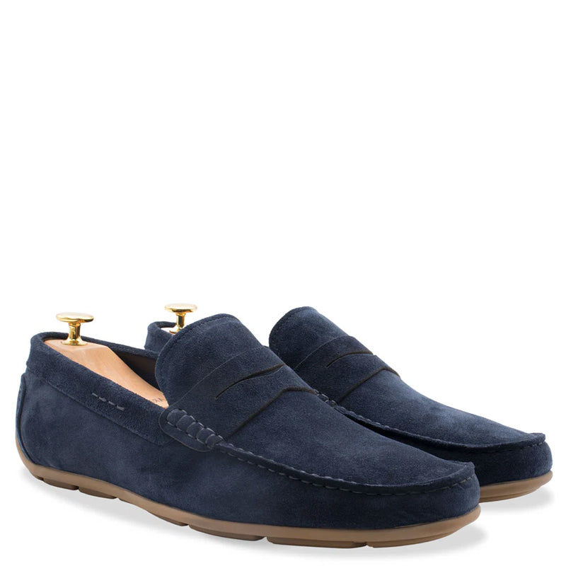 Gregores Navy Suede Penny Moccasins