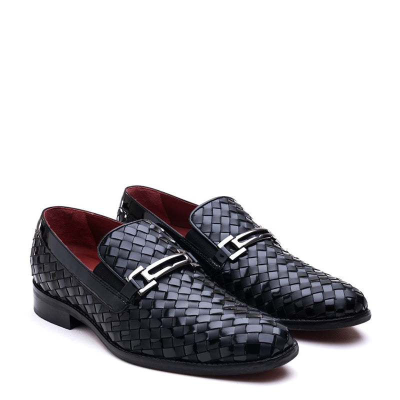 Men Slip-On Woven Leather Loafers