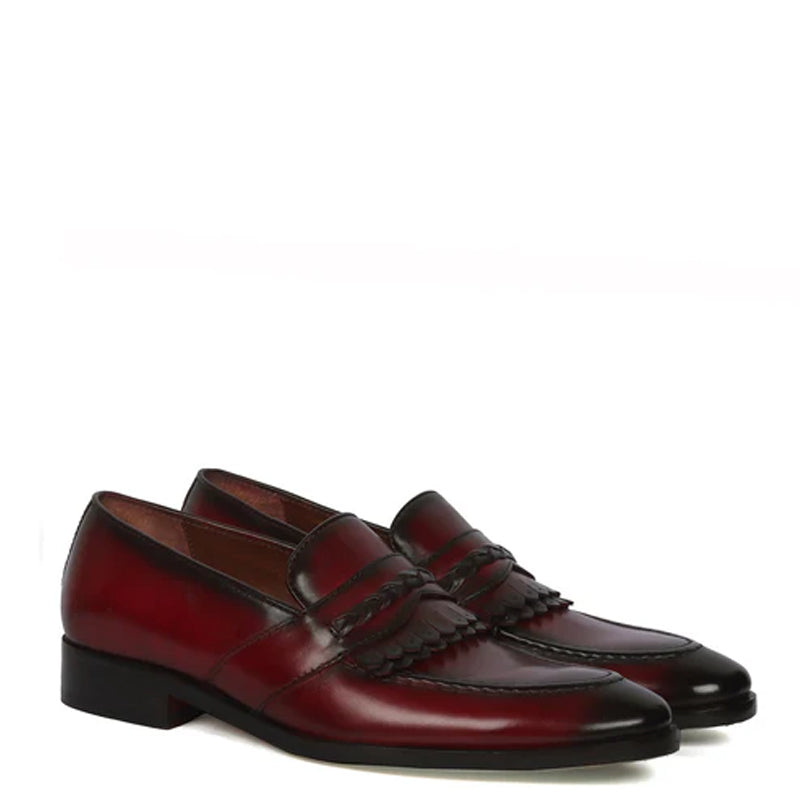 Patent Shiny Leather Black Loafer With Fringe