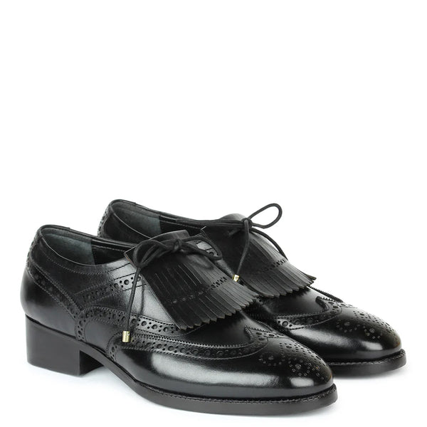 Wingtip Leather Fringed Design Oxford Shoes