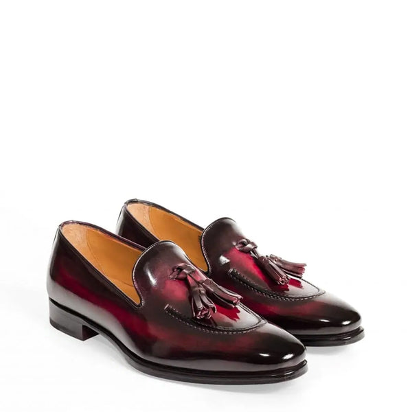 Pure Shiny Leather Tassel Burgundy Loafer - Burgundy