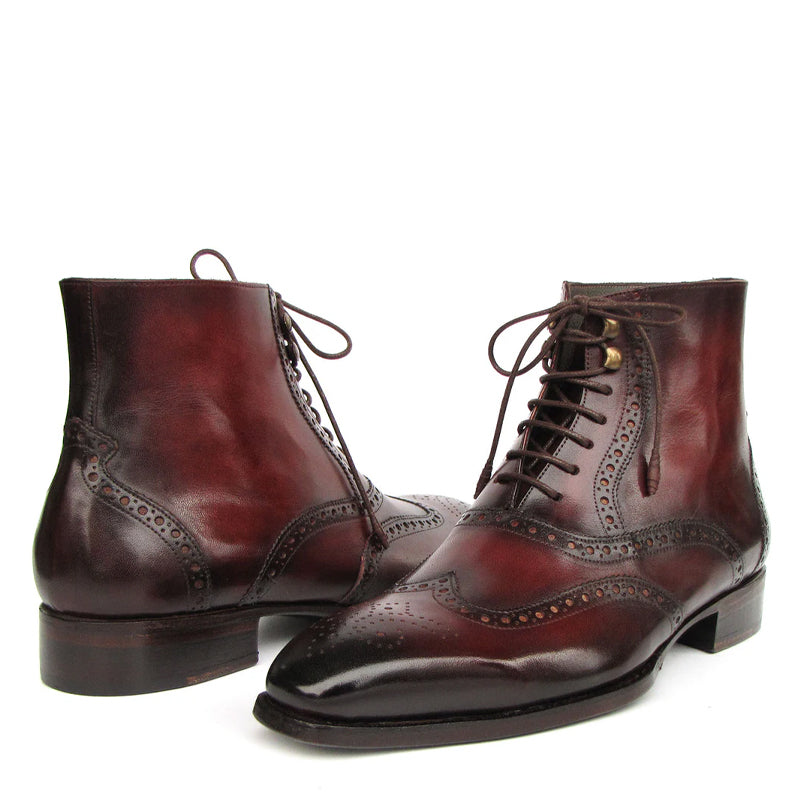 Premium Leather Lace-Up Wingtip High Ankle Boots