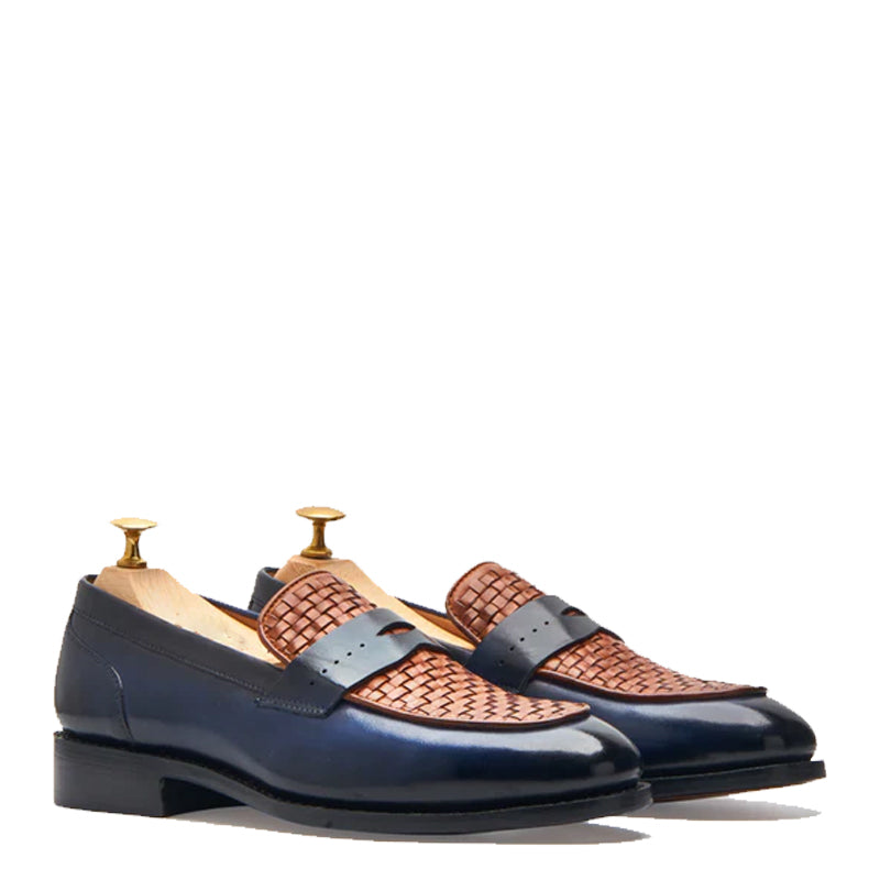 Leather Blue Stacked Loafers for Man