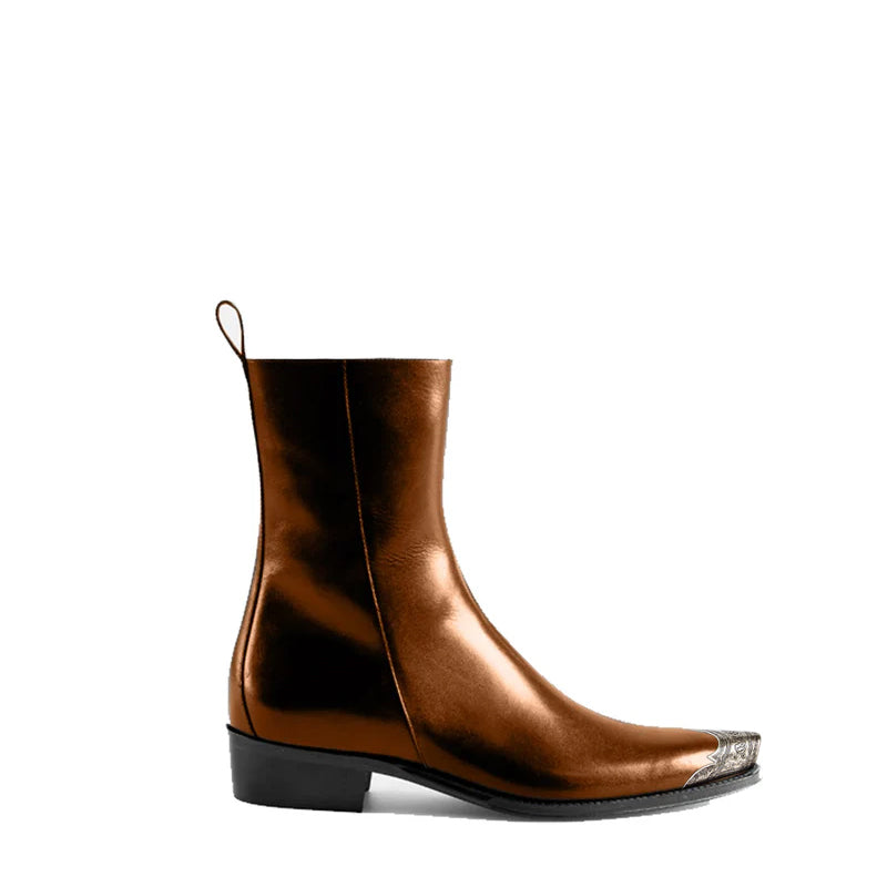 Patent Long Chelsea Boots with Silver Toe