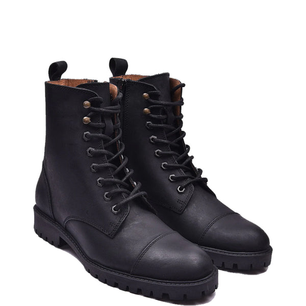 Custom Handmade Leather High Ankle Boot For Men - Black