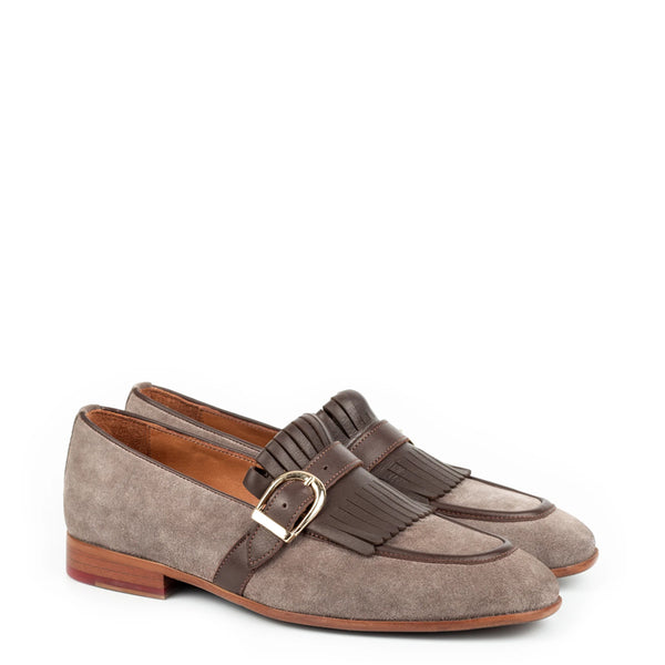 Suede Handmade Leather Single Monk Straps Shoe - Brown