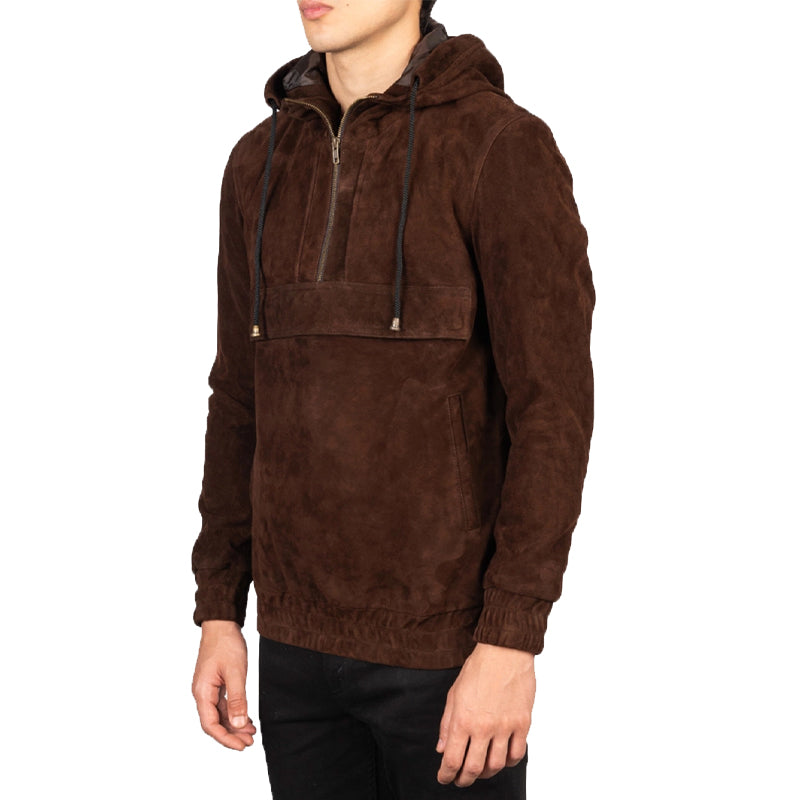 Kenton Hooded Leather Pullover Jacket For Men