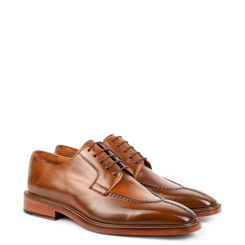 Handpainted Crust Leather Split Toe Derby Shoe Cherry