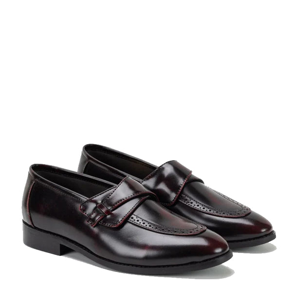 Men Classic Patent Shiny Leather Loafers - Burgundy
