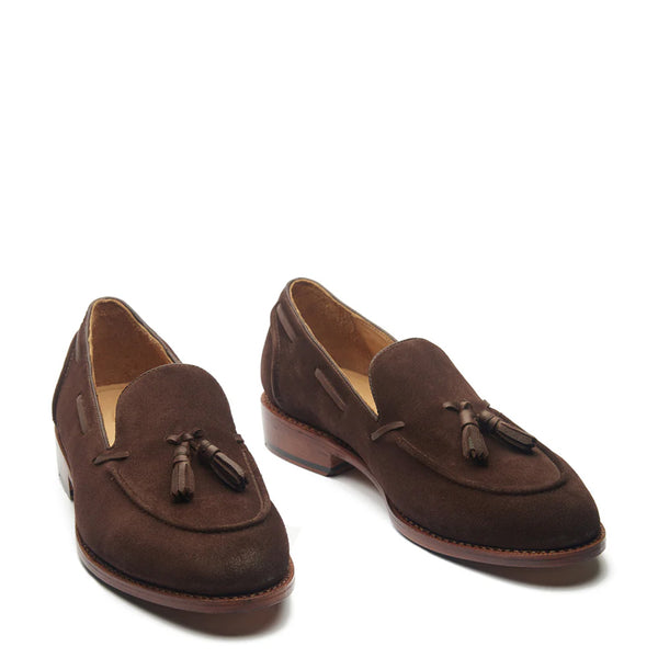 Men Suede Leather Slip On Tassel Loafer - Brown