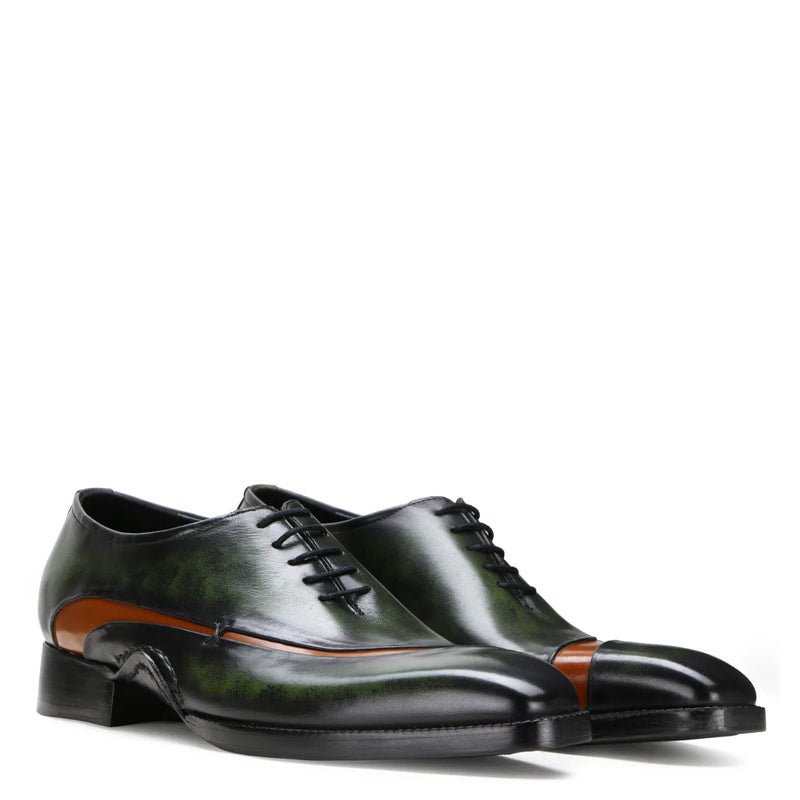 Handcrafted Leather Oxford in Forest Green and Burnished Chestnut