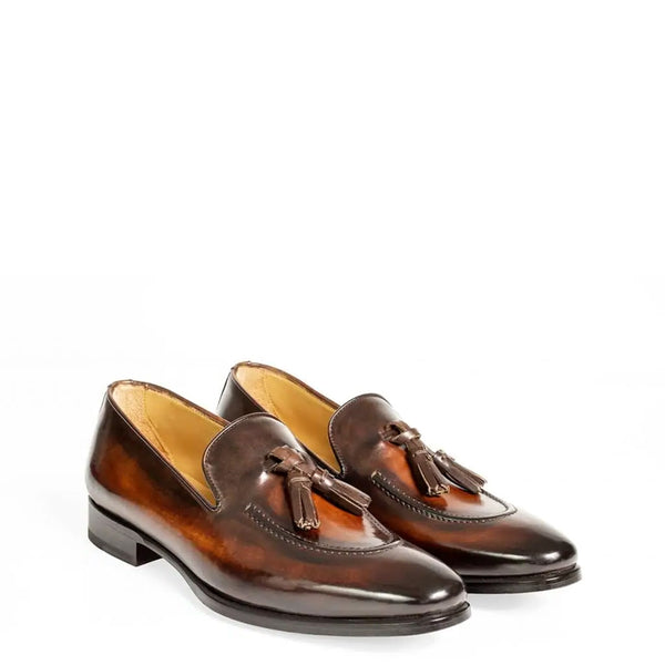 Pure Shiny Leather Tassel Burgundy Loafer - Tan/Brown