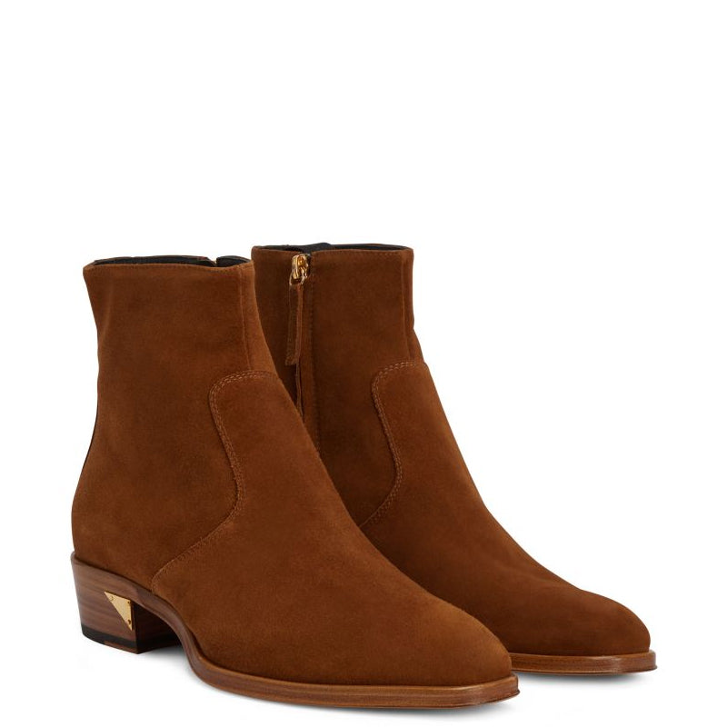 Handmade Suede Leather Side Zipper Ankle Black Boot