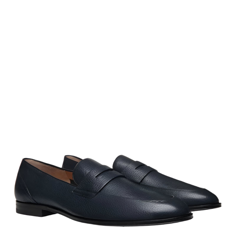 Classic Blue Penny Loafer with Textured Leather