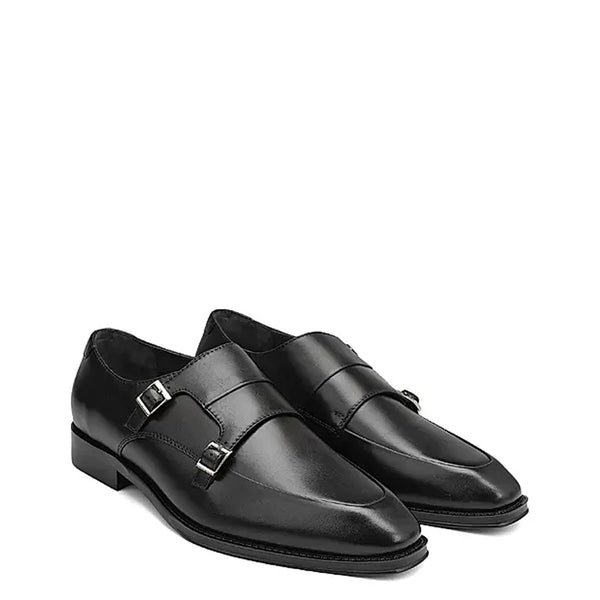 Leather Antique Formal Double Monk Strap Shoe Tan - Black