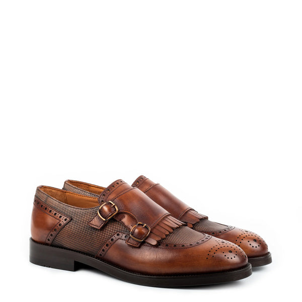 Premium Italian Leather Stylish Double Monk Shoe Tan - Tan