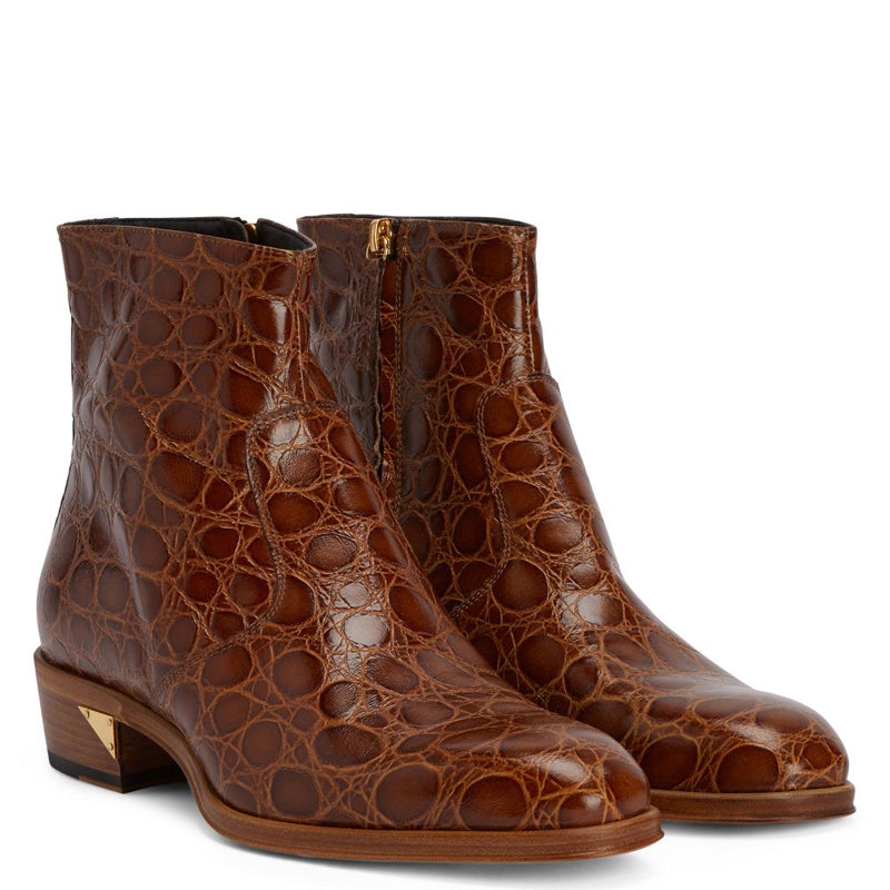 Croco Print Leather Chelsea High Ankle Boots