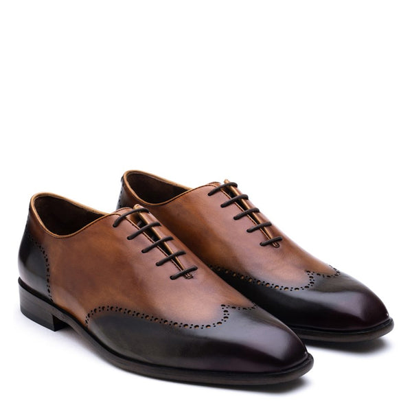 Patina Wholecut Wingtip Leather Oxford Tan Shoe