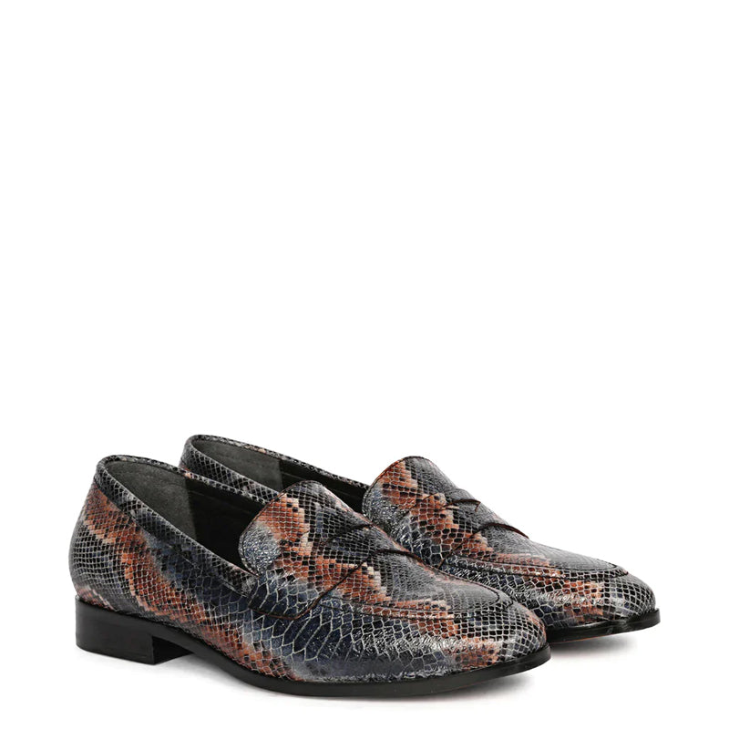 Men Snake Printed Leather Loafers