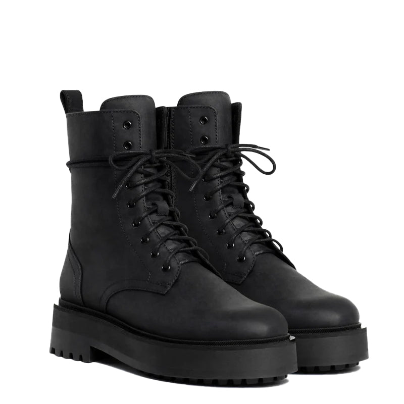 ★TOUT Y EST★ Lyon C Long Camo Original Black EF LN.C-LO-CM Lace-Up Leather High-Top Combat Boots
