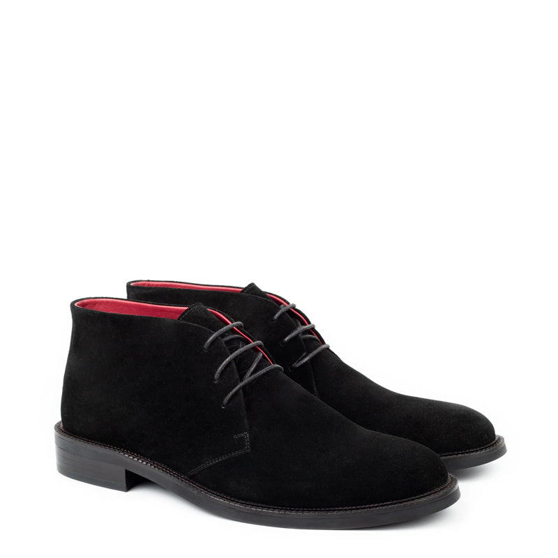 Men Mid Top Solid Suede Leather Chukkas Boot Black