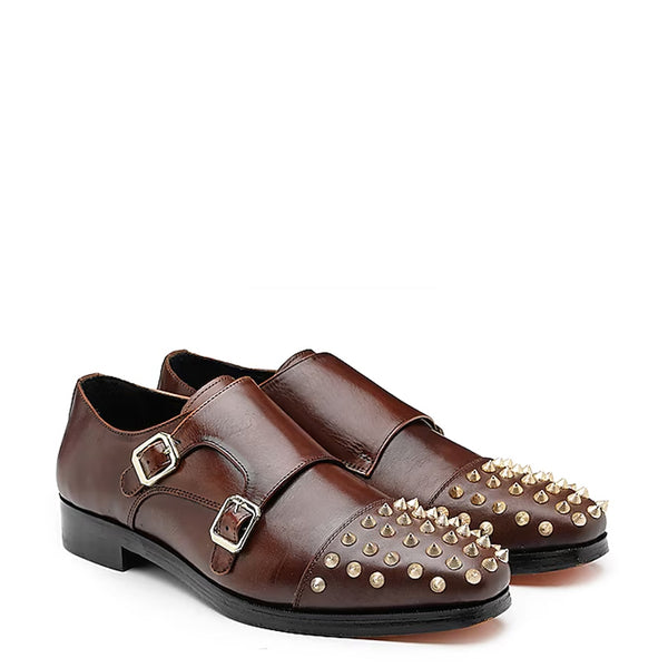 Men Solid Leather Double Monkstrap Shoe - Brown
