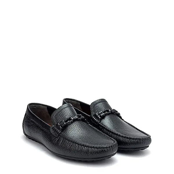Men Textured Leather Driving Loafer - Black