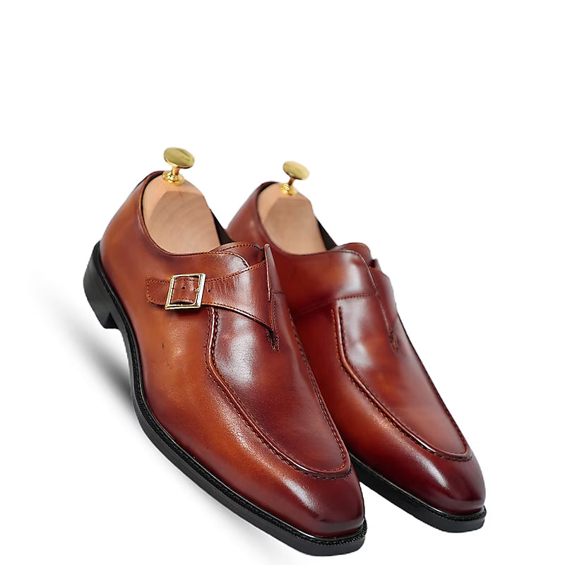 Plain Handmade Leather Single Monk Strap Shoes